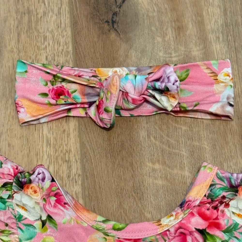 Bums & Roses Ruffle Dress 6-12 months “Horn to Be Wild” Unicorn Print w/headband - Picture 4 of 4